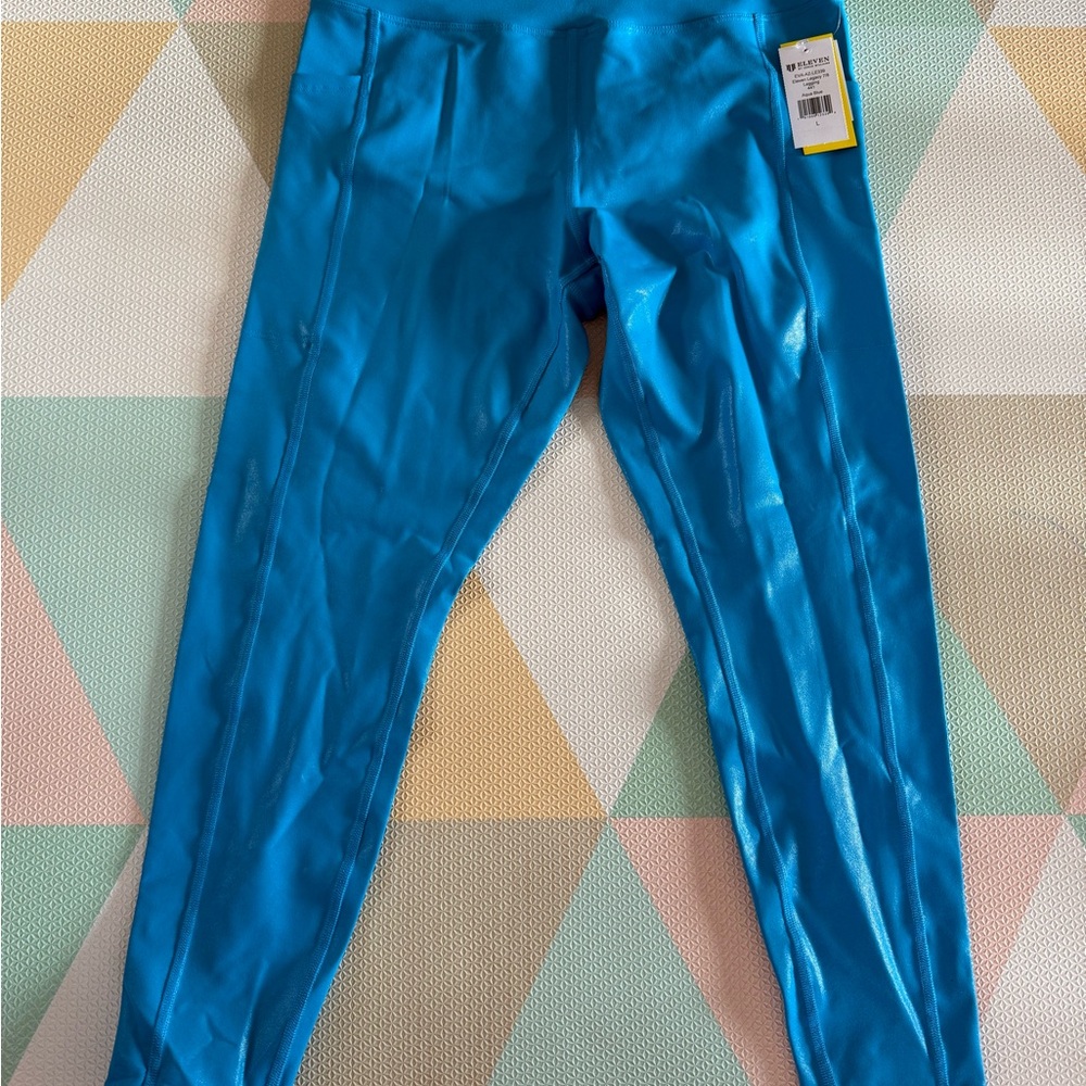 EleVen by Venus Williams Vibrant Blue Shiny Leggings Size L NWT - Picture 6 of 7